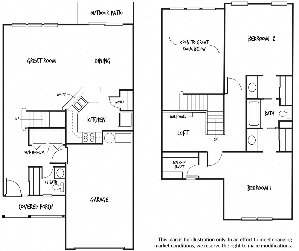 Floor plan for 2 beds, 1.5 baths, 1335 sqft